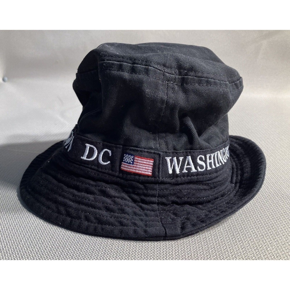 City Hunter WashingtonD.C. Bucket Floppy Sun Hat Black Flags Zipper OSFM